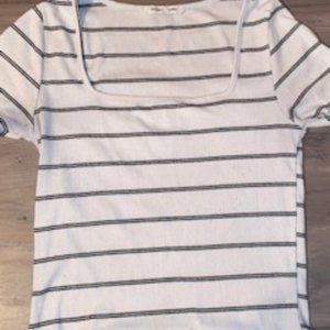 White Cropped shirt with black stripes